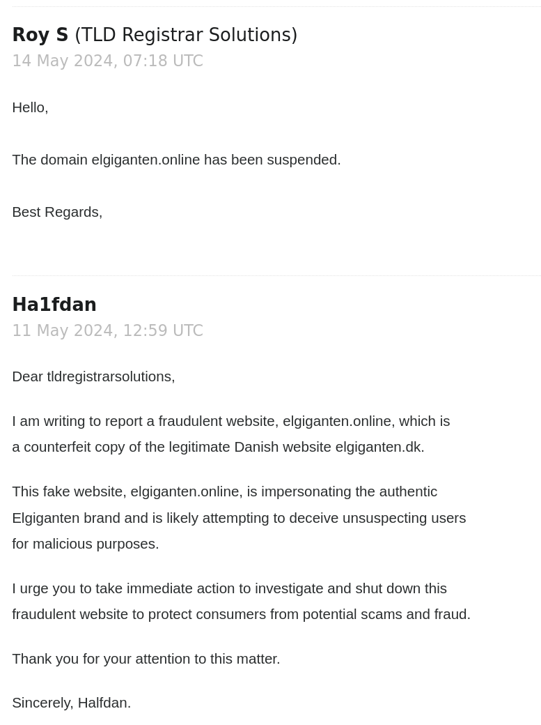 Screenshot of Email from TLD Registrar Solutions